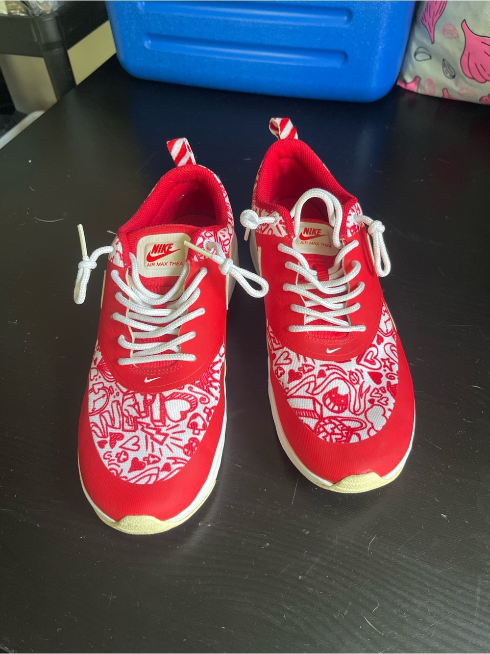 Nike kids Red and White doodle Pattern Air Max Thea Sneakers